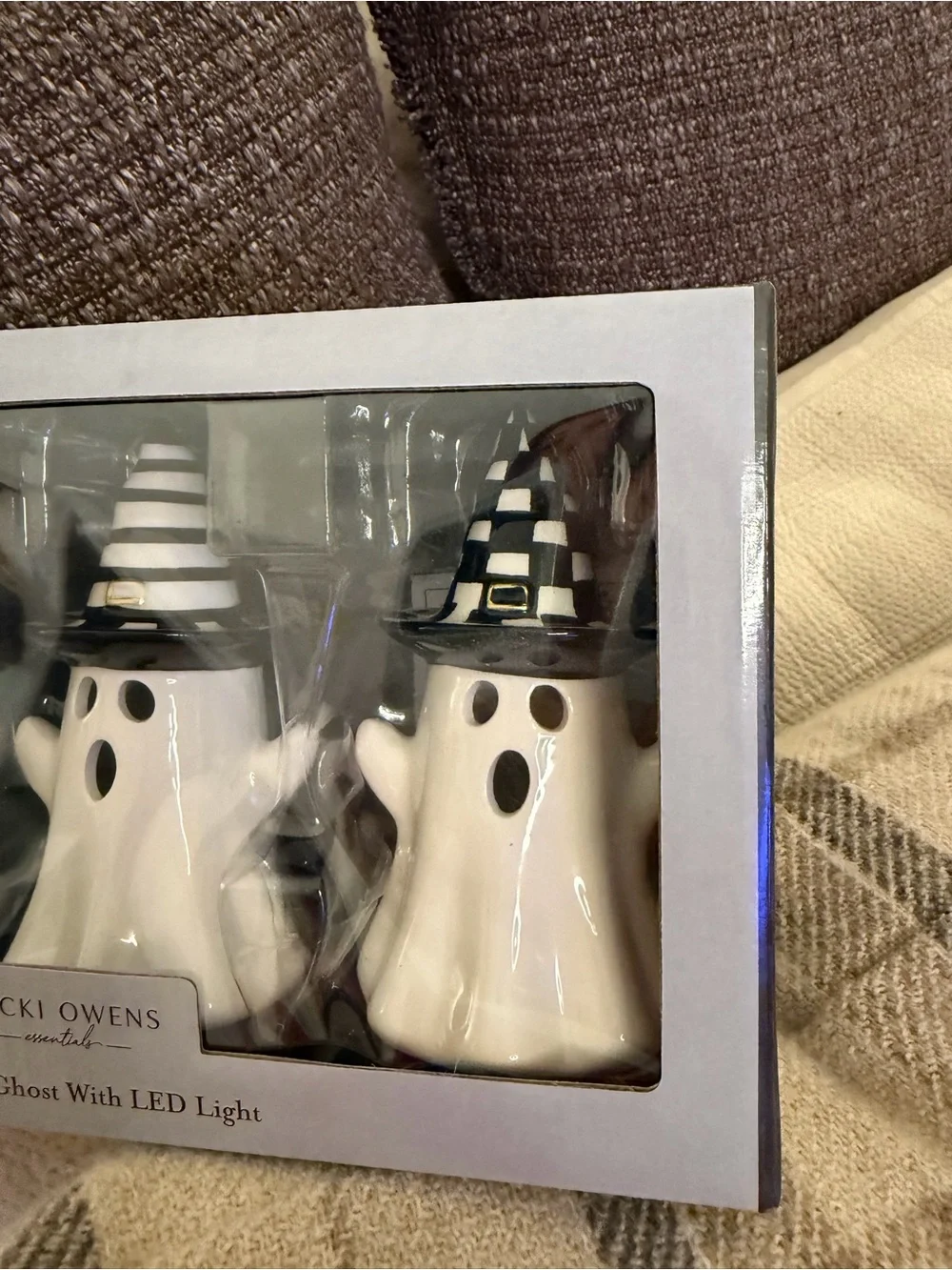 Ceramic LED Ghost Trio Halloween ghosts black white Becki Owens